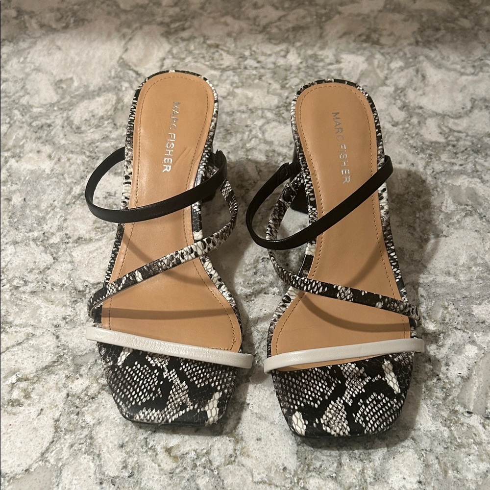 Marc Fisher Aliana Black and White Snake Print Heels